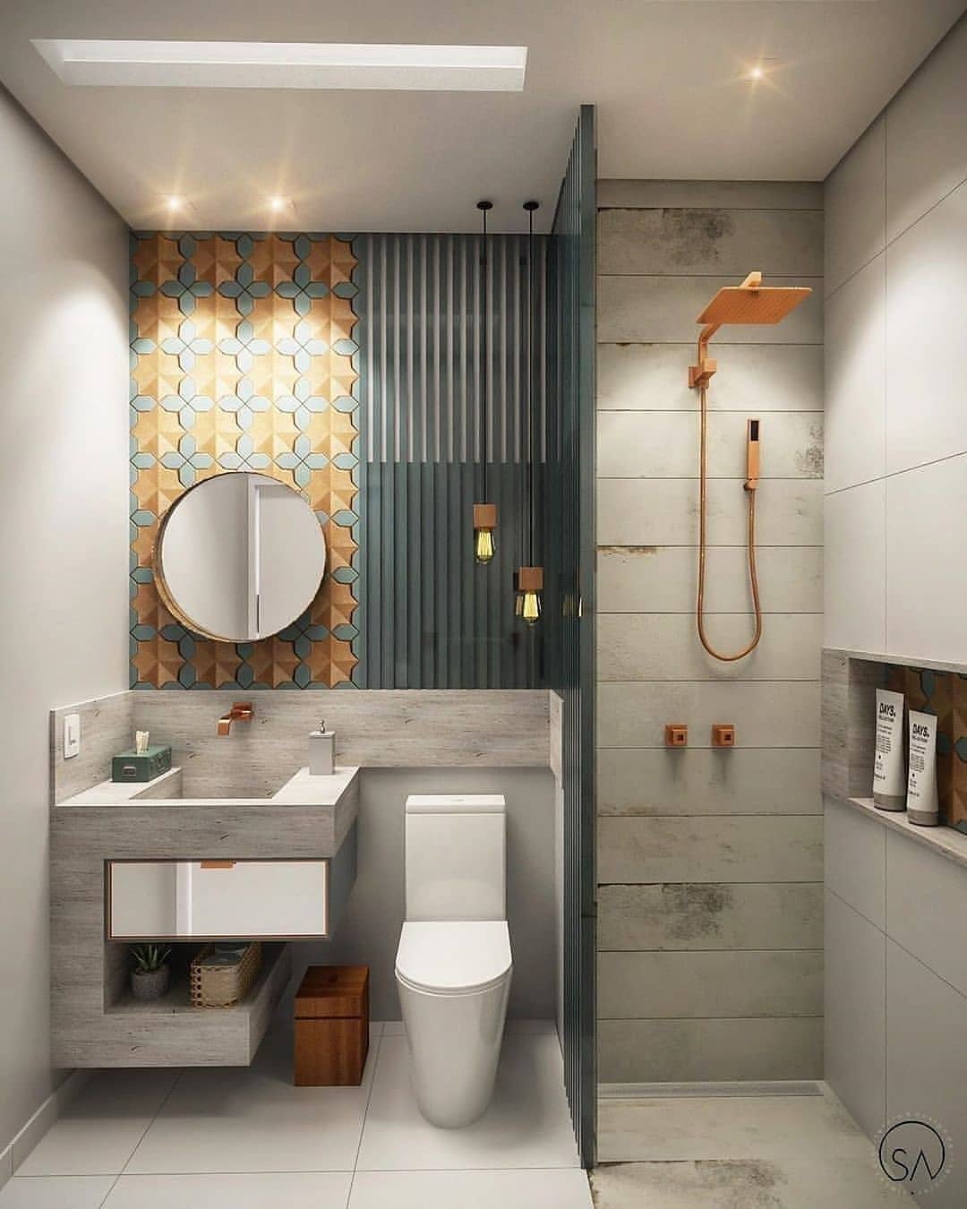 Desain Interior Kamar Mandi Minimalis Dengan Keramik Warna Untuk Menimbulkan Kesan Artistik Inspirasi Desain Rumah Terkini